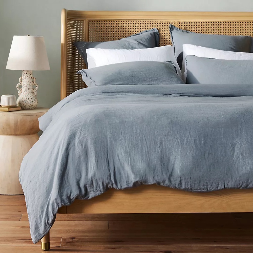 Anthropologie King Sized Soft Washed 100% Linen Duvet Cover and Shams